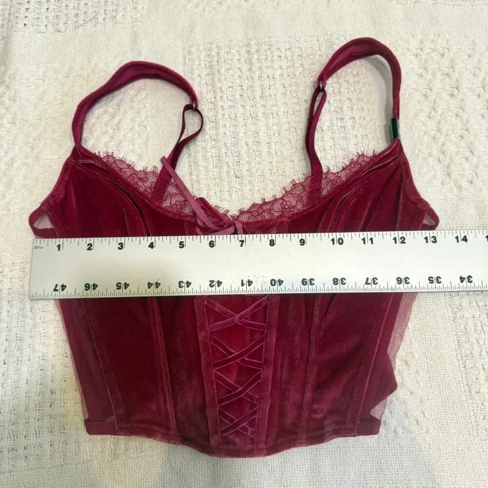 Victoria's Secret small Dream Angels faux lace up velvet corset BC 3186